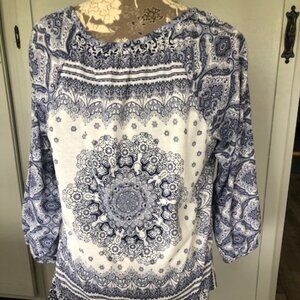 Blue & White Design Top